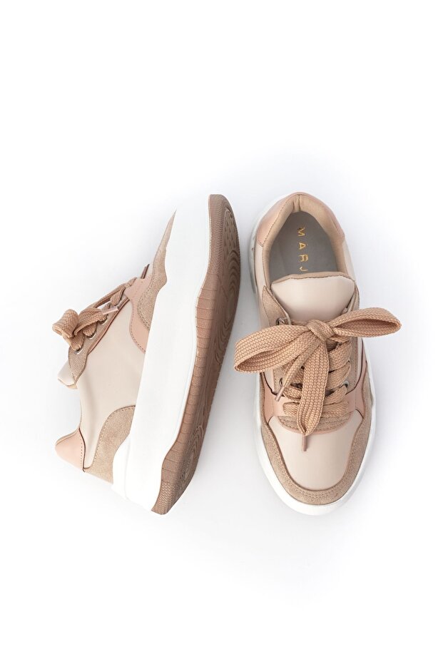 Damen-Sneaker mit hoher Sohle zum Schnüren, Sportschuhe Tonbes Beige - 7