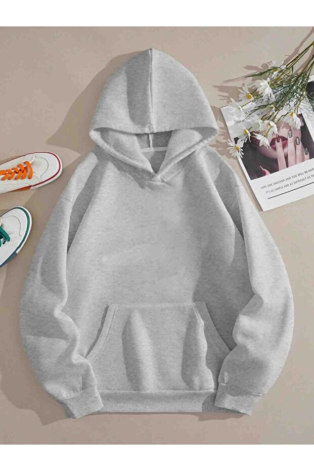 Gray Hooded Unprinted Sweatshirt Unisex Hoodie