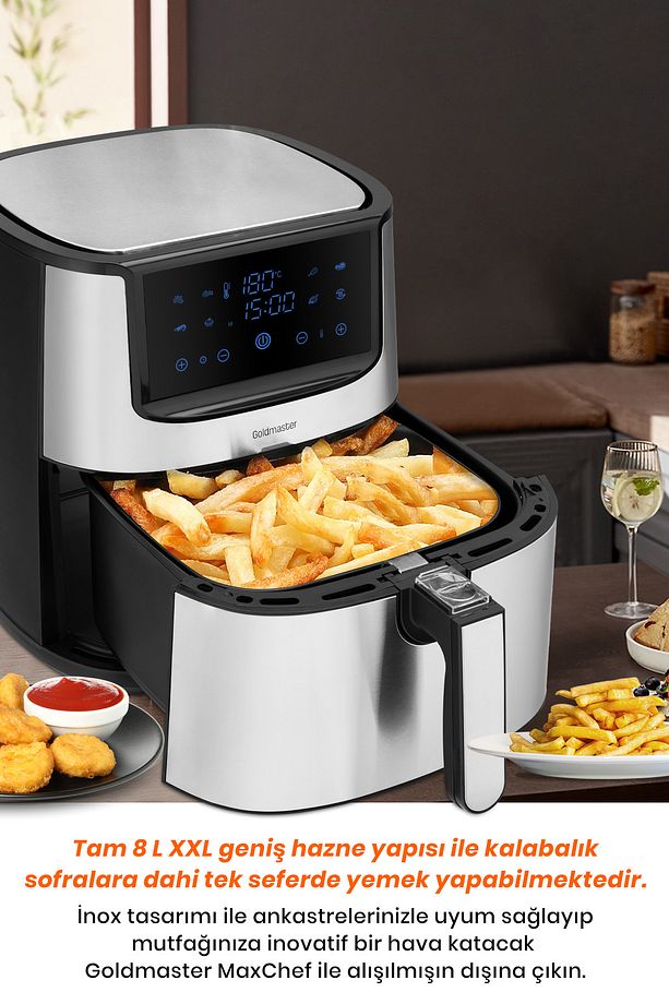 Maxchef 8 Litre Inox Geniş Hazneli Xxl Yeniden Isıtma Fonksiyonlu Airfryer Sıcak Hava Fritözü - 2