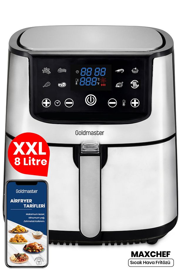 Maxchef 8 Litre Inox Geniş Hazneli Xxl Yeniden Isıtma Fonksiyonlu Airfryer Sıcak Hava Fritözü - 1