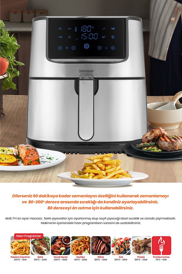 Maxchef 8 Litre Inox Geniş Hazneli Xxl Yeniden Isıtma Fonksiyonlu Airfryer Sıcak Hava Fritözü - 3