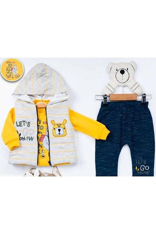 Lets Go Embroidered Sweatshirt, Hooded Vest and Bottom 3-Piece Men's Set