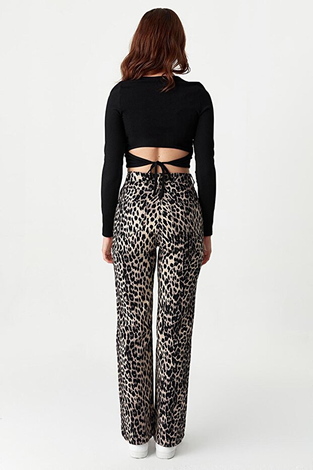 Blugi drepti cu model leopard maro de damă - 2