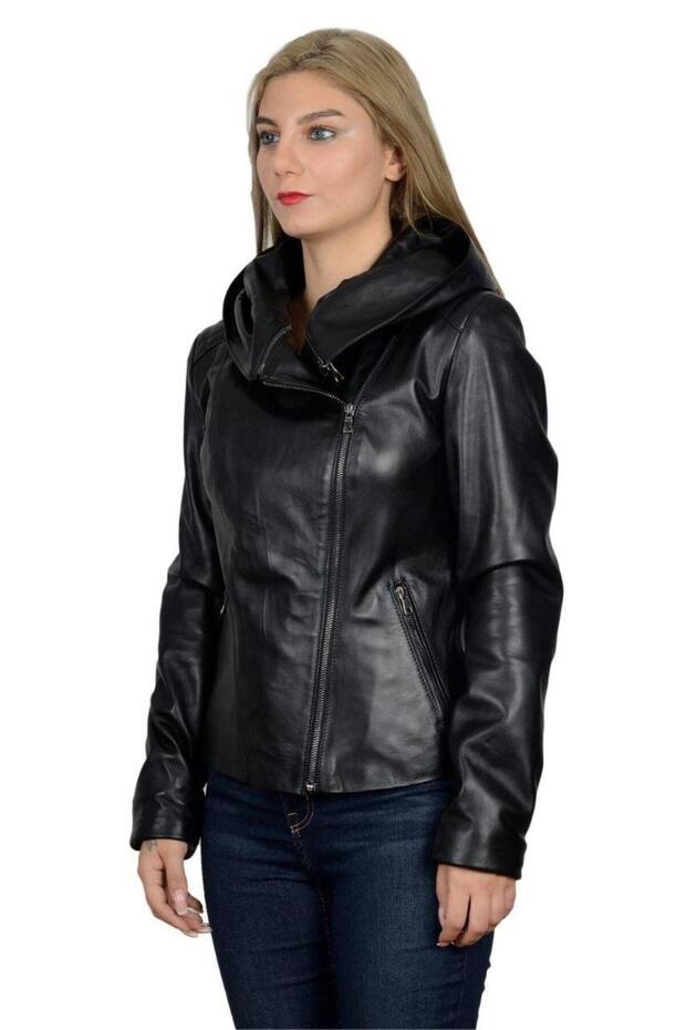 kapşonlu deri ceket - 1
