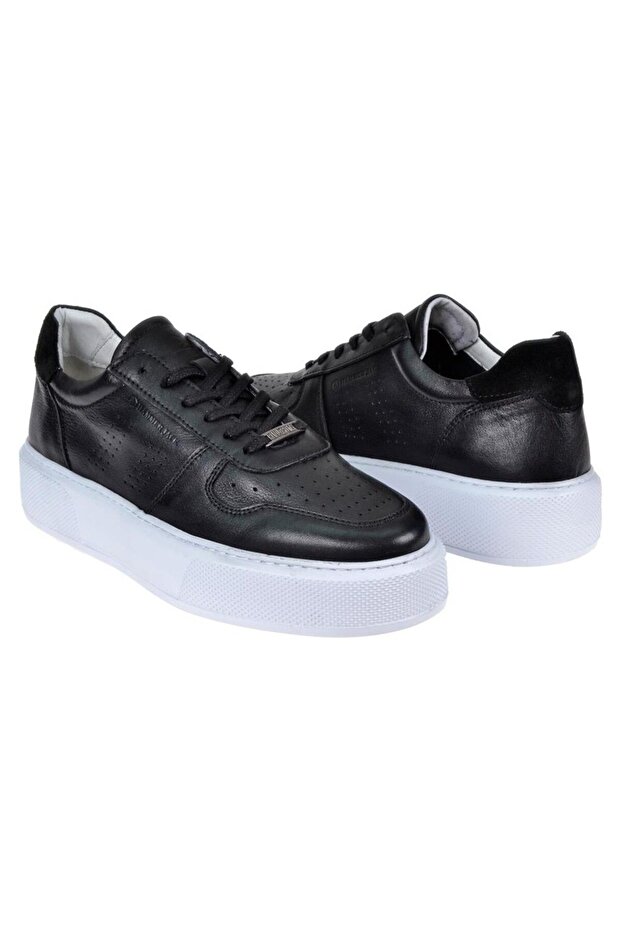 23020 Men's Leeds Black White Genuine Leather Thick Platform Sole Oxford Casual Daily Shoes