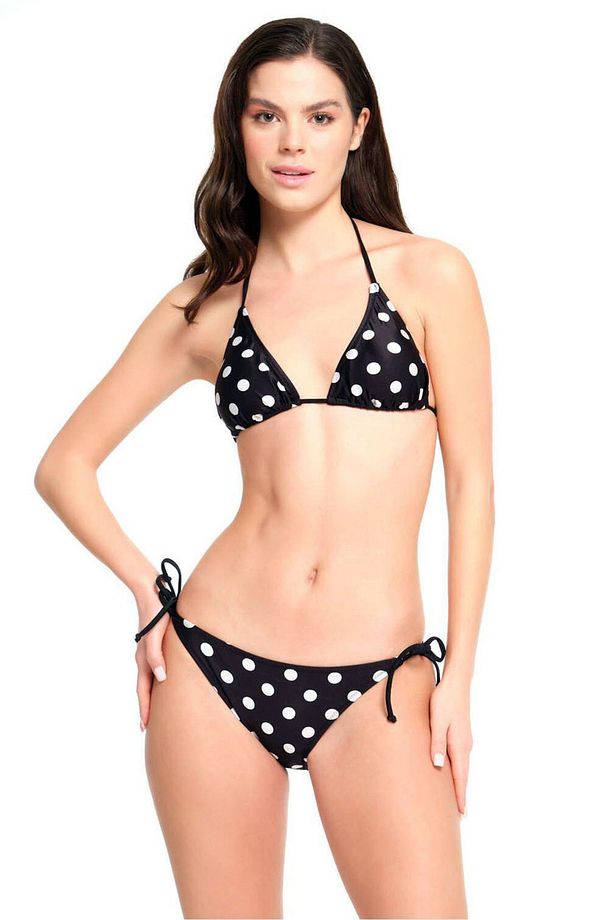 Büyük Puan Desen Arkadan ve Boynundan Bağcıklı Üçfen For Ayaralanabilir İpli Alt Bikini Takım - 1