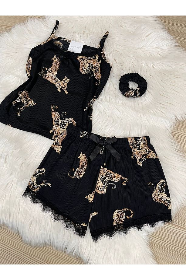 Siyah Kaplan Desenli Şortlu Pegasus Pijama Takımı - 6