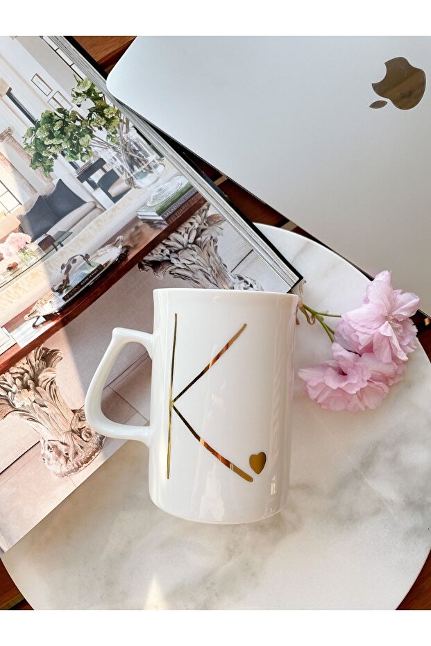 24k Gold Gilded Porcelain Mug-280cc- Letter K