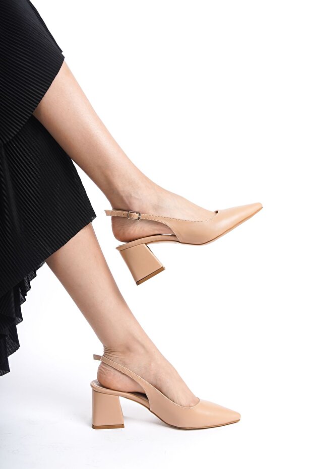 Pointed Toe Thick Heeled Nude Skin Stiletto