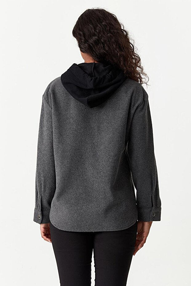 Kadın Siyah Kapüşonlu Kaşe Ceket - 2