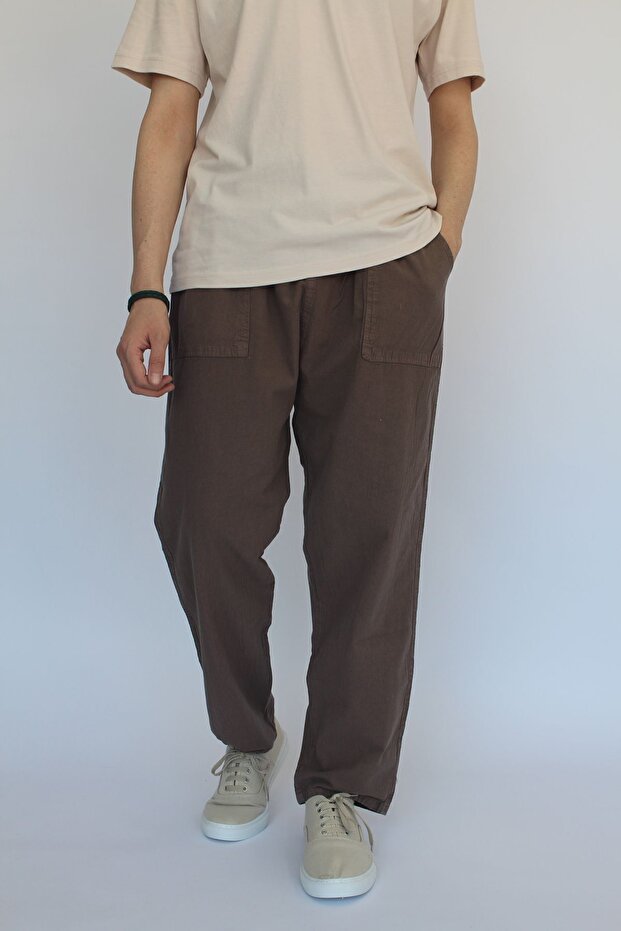 Unisex Summer Linen Trousers with Elastic Waist Comfortable Fit Cotton Cool Keeping Drawstring Linen Trousers
