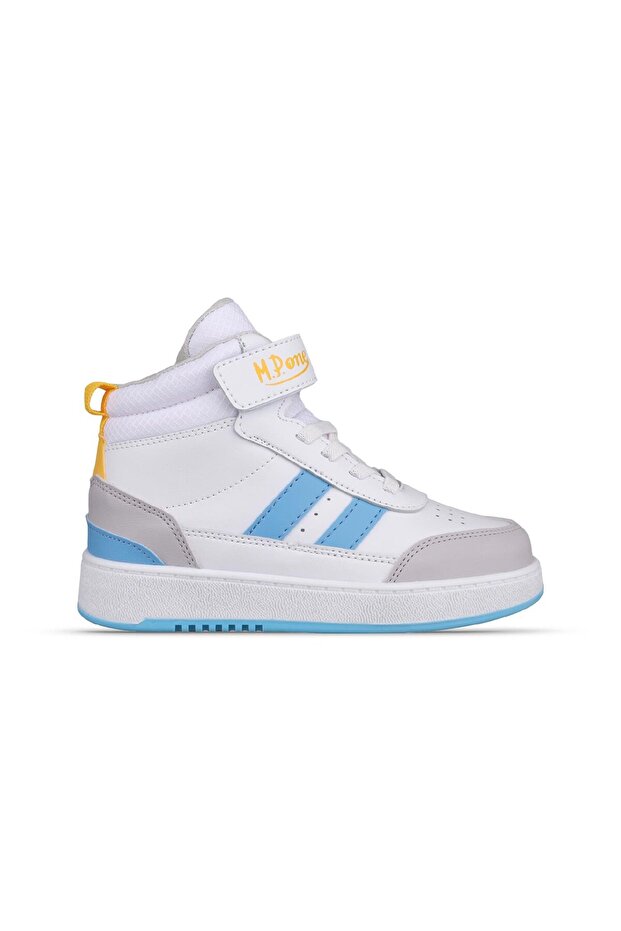 Big Kids' Lace-Up/Velcro White-Blue Sneaker Boots
