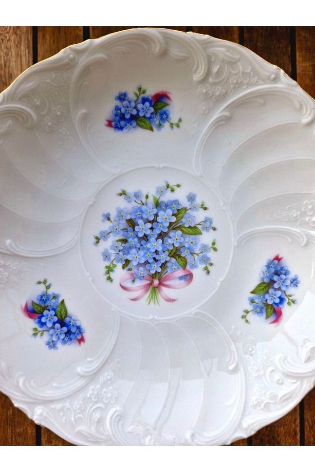 Antika Bavaria Seltmann Forget Me Not Unutma Beni Çiçekleri Alman Porseleni Sunum Standı/Tabak - 3