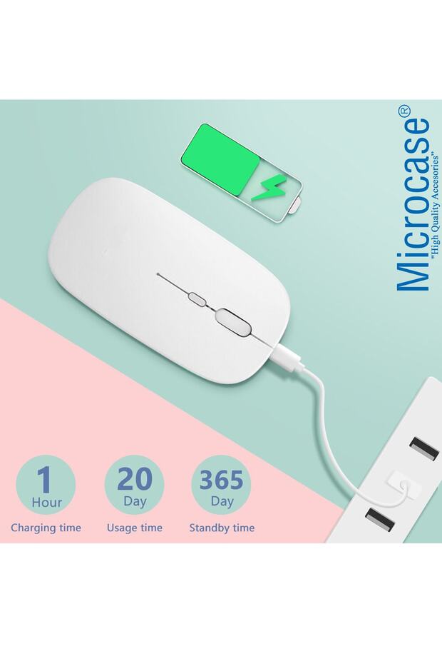 1600 Dpı Şarj Edilebilir 2.4 Ghz Çift Modlu Bluetooth Kablosuz Mouse - Al2675 Pembe - 2