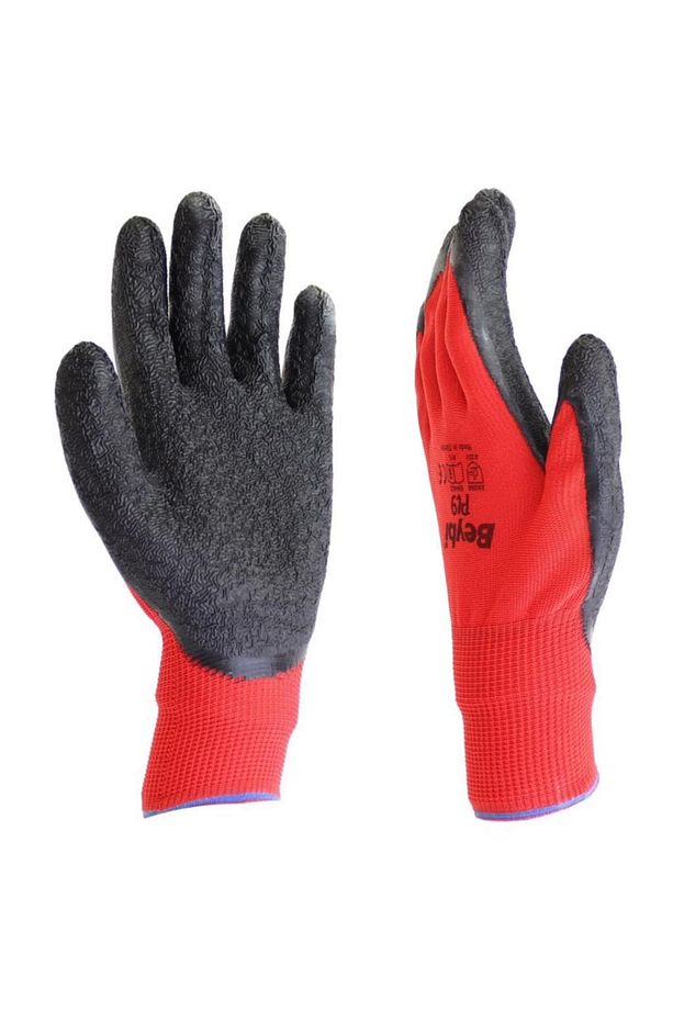 Pl9 Polyester Örme Camcı Iş Eldiveni Kırmızı-siyah No 9 - 1