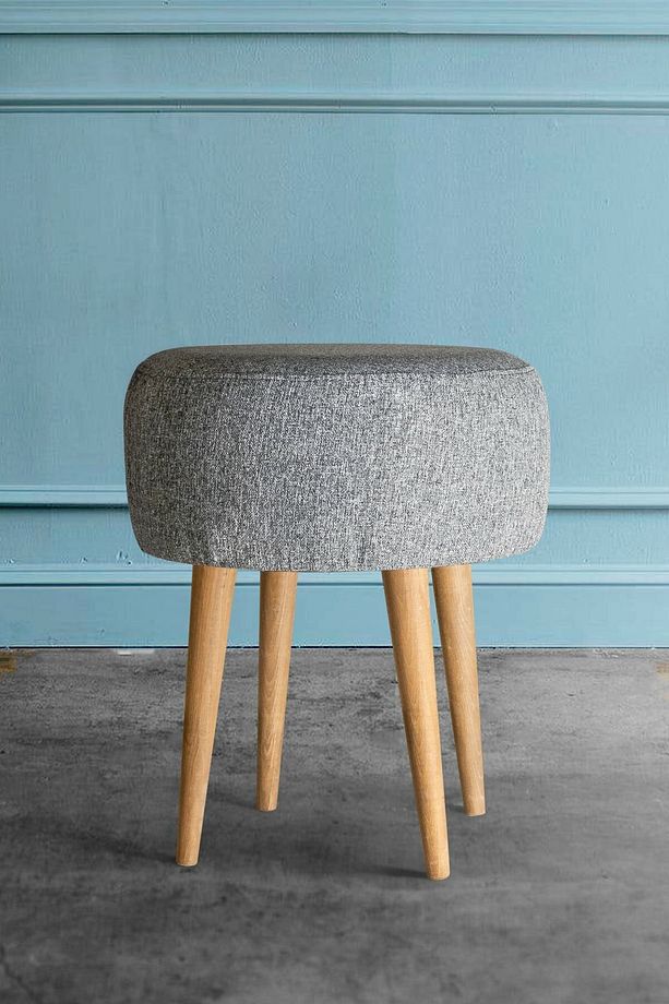 Rahat Silinebilir Keten Kumaş Gürgen Ahşap Ayak Dekoratif Puf Bench Tabure - 1