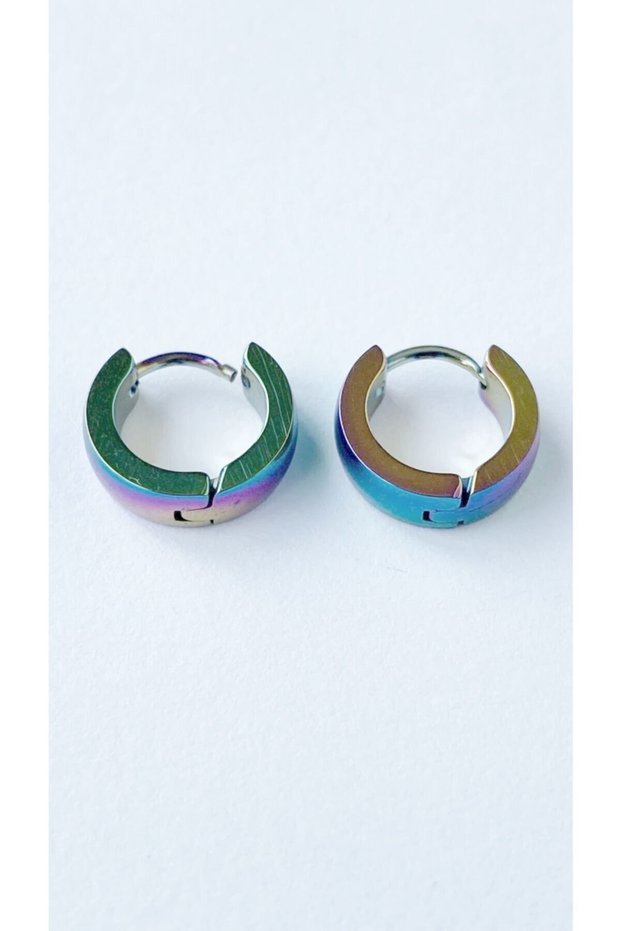 Rainbow Colored Curved Hoop 316L Steel Earrings Unisex