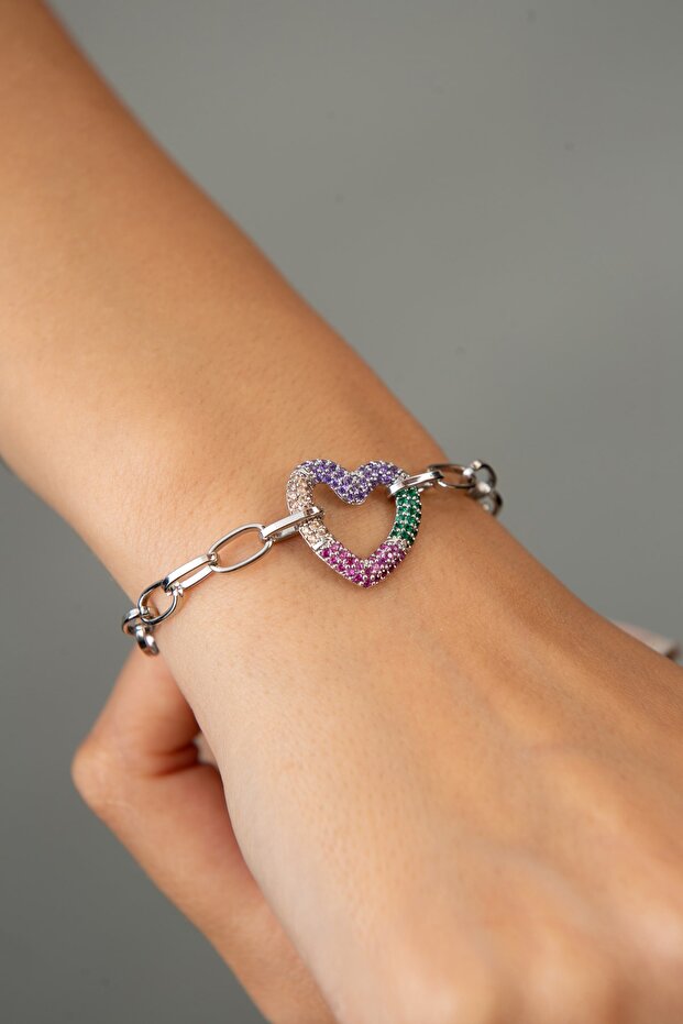 Women's Colorful Stone Detailed Star Model Chain Bracelet