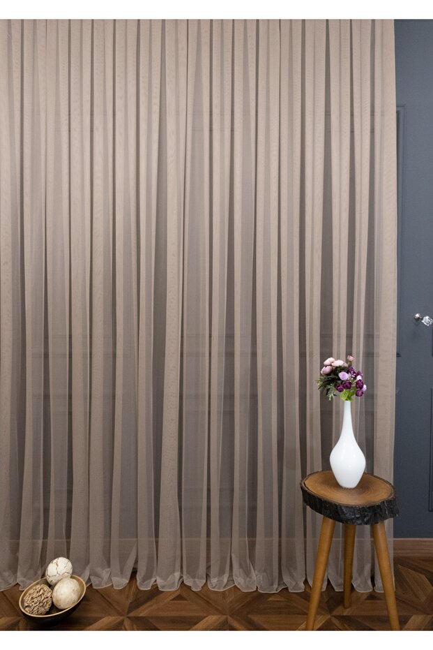 Plain Mink Tulle Curtain, 350x260, Tight Pleat, 1/3