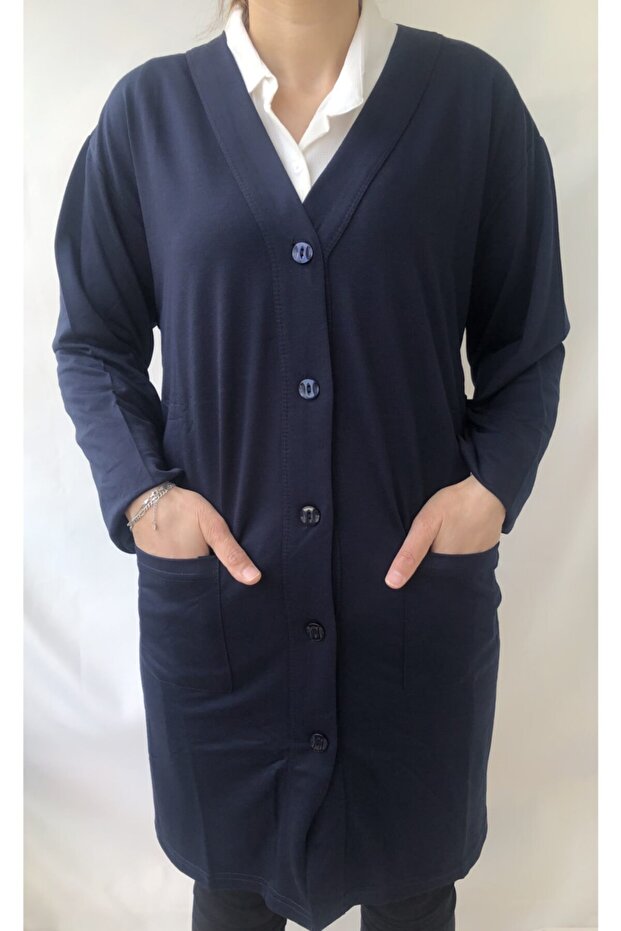 M.K.M Plus Size Long Buttoned Cardigan