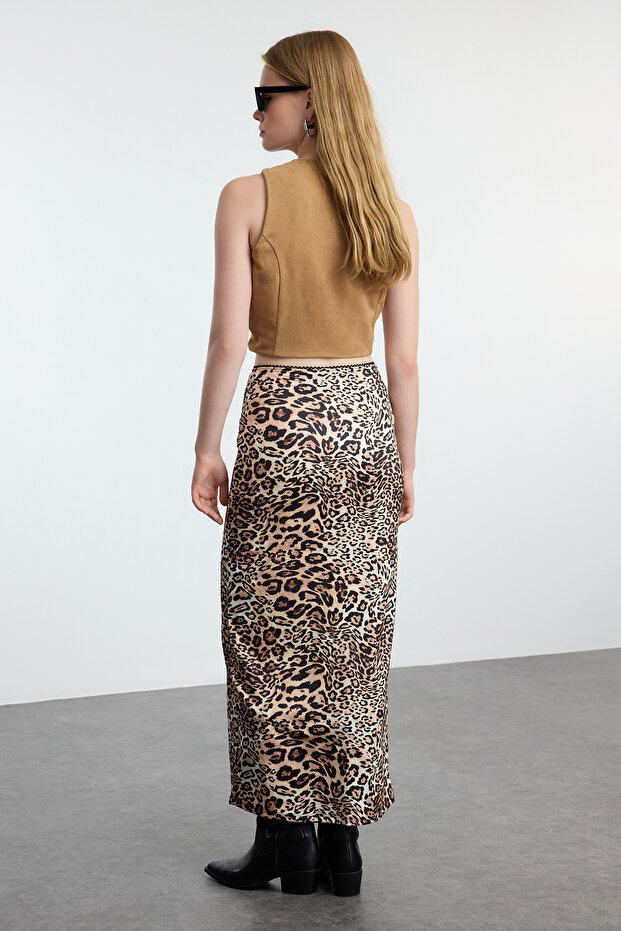 Kahverengi Leopar Animal Baskılı Beli Lastikli Maxi Kalem Etek TWOAW25ET00124 - 6