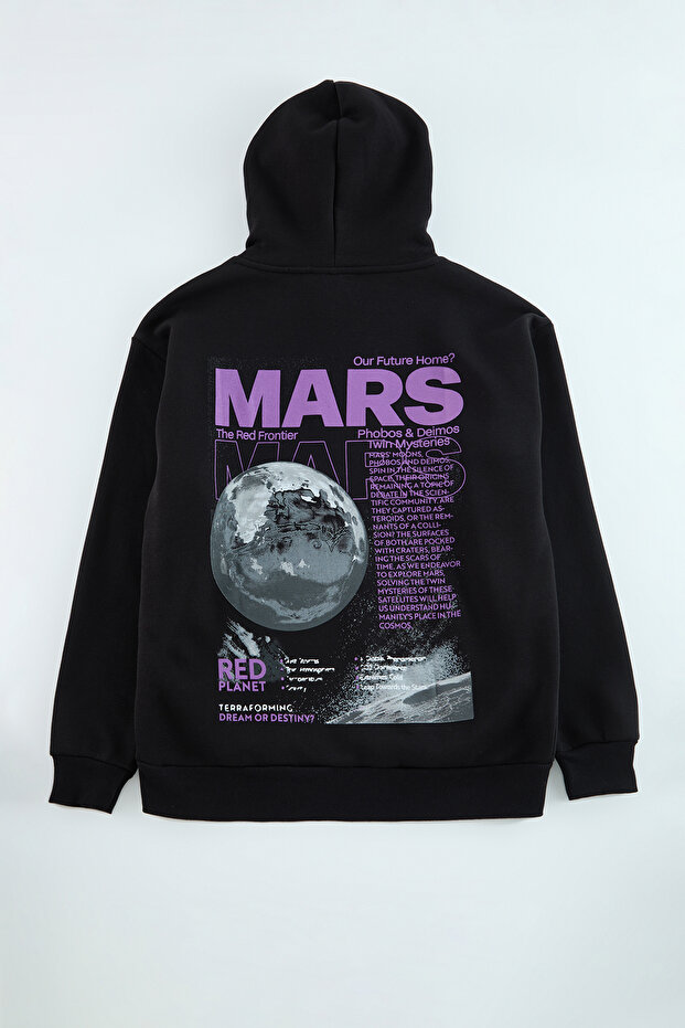 Siyah Oversize/Geniş Kesim Sırt Baskılı Kapüşonlu Sweatshirt TMNAW25SW00112 - 6