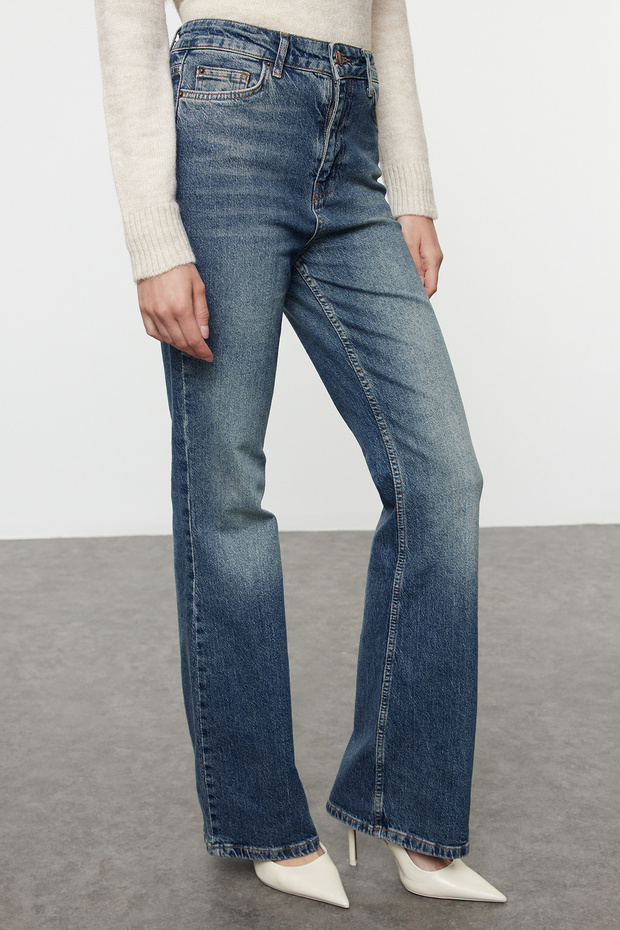 Mavi Soluk Efekt Vintage Yüksek Bel Flare Jeans TWOAW25JE00169 - 7