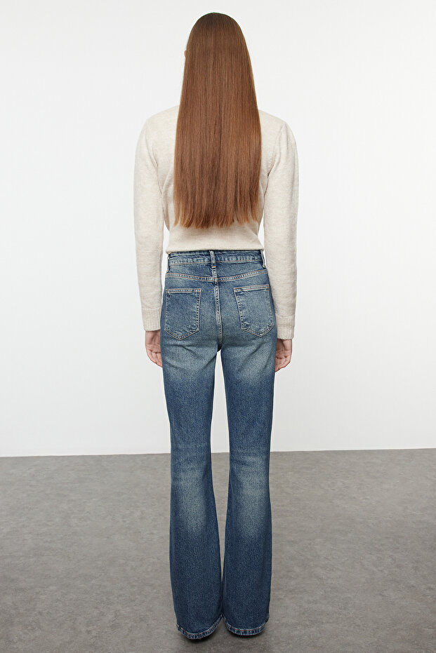 Mavi Soluk Efekt Vintage Yüksek Bel Flare Jeans TWOAW25JE00169 - 9