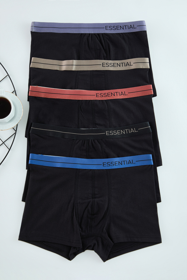 Siyah 5'li Desenli/Düz Paketli Boxer TMNAW25BX00006 - 1