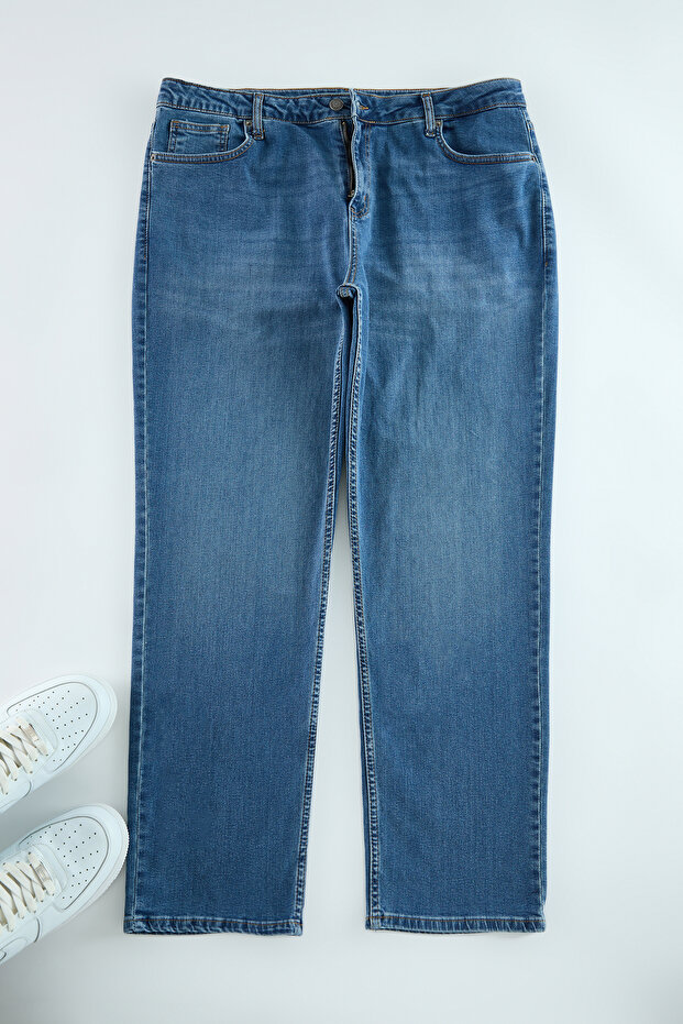 Erkek İndigo Regular Fit Büyük Beden Denim Kot Jeans TMNAW25CJ00000 - 6