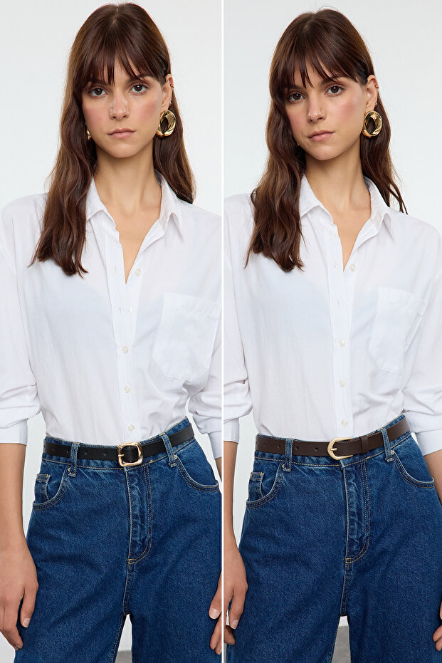 Čierno-hnedý dvojbalíkový dámsky opasok s oválnou prackou TWOAW25KE00006 - 1