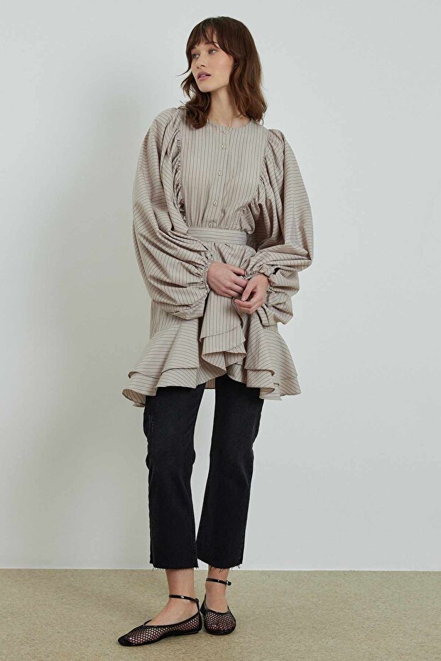 Striped Volan Beige Shirt