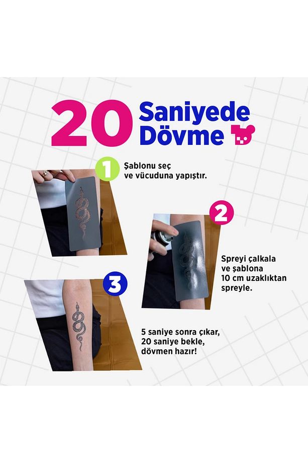 Mini Dövme Şablon Seti + Siyah Sprey 3 - 2