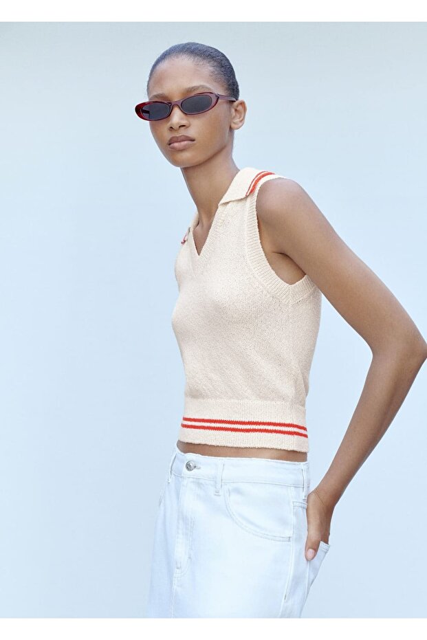 Çizgili örgü süveter - 1