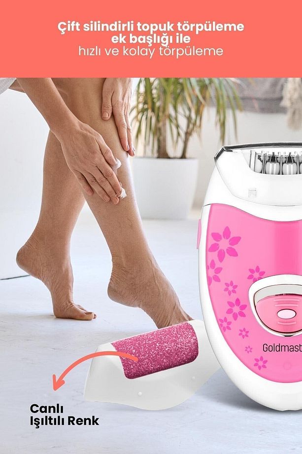Linda Şarjlı 2 in 1  Epilatör ve Topuk Törpüsü Seti Epilasyon Cihazı Pembe GM7159P - 5