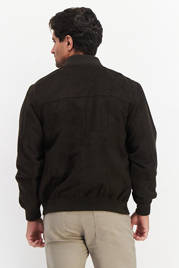 Men Micro Suede Bomber Jacket, Charcoal - 4
