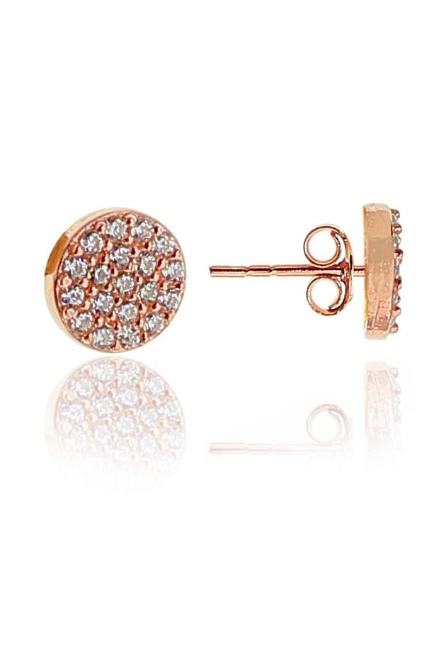 Gümüş Rose Zirkon Taşlı Mini Yuvarlak Küpe Sgtl9369 - 1