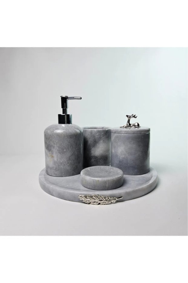 Dusty Silver Marble Bathroom Set 5Li/Gray Marble Bathroom Set