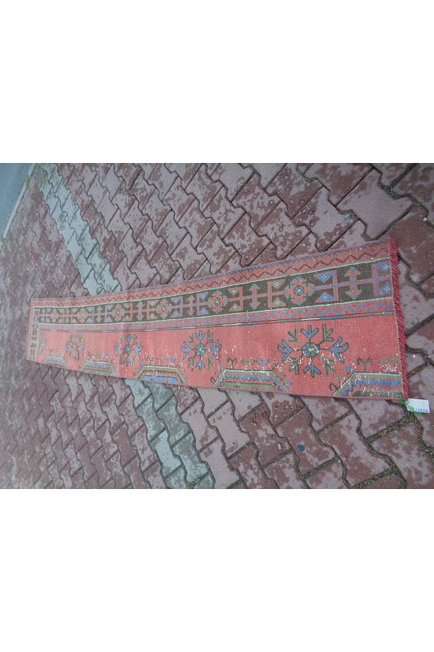 ŞAHMERDANOĞLU 52 x 282 Cm El Dokuma, Kiremit Rengi Mutfağınıza Yolluk Halı, Eskitme, Vintage GEX - 8