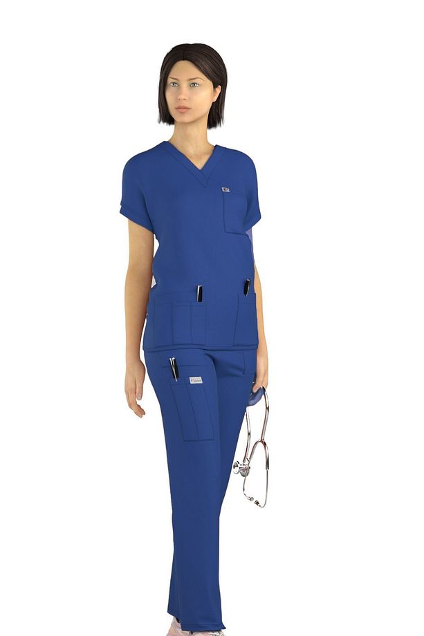 Doktor Hemşire Scrubs Trikoton İndigo Mavi Forma Alt - 2