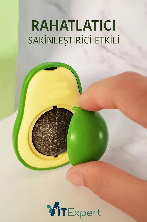 Doğal & Yenilebilir Kedi Nanesi Otu Avokado Kedi Çimi Özel Yapışkanlı 360° Dönen Catnip Yalama Topu - 4