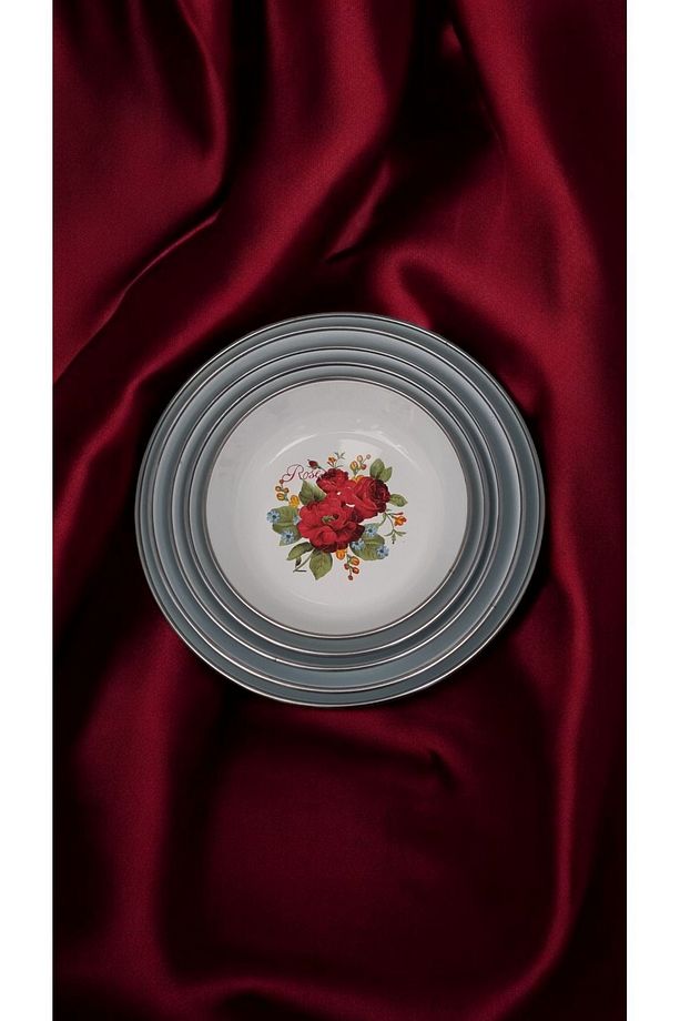 Emaye Muhallebi Yemek Kahvaltı Tabak Desenli Kase , Çukur Tabak, Salata Tabak, Cips Tabak 5li Set - 3