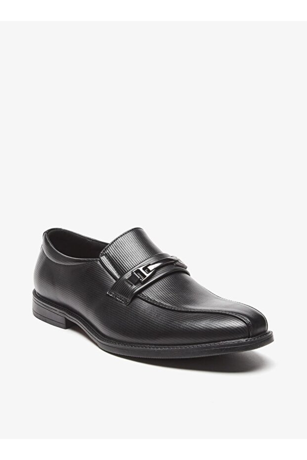 Textured Slip-On Loafers with Metal Accent