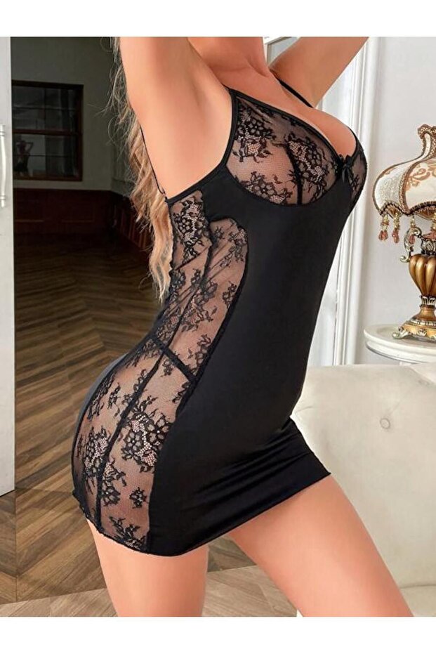 Dantel Detaylı Mini Gecelik - 2