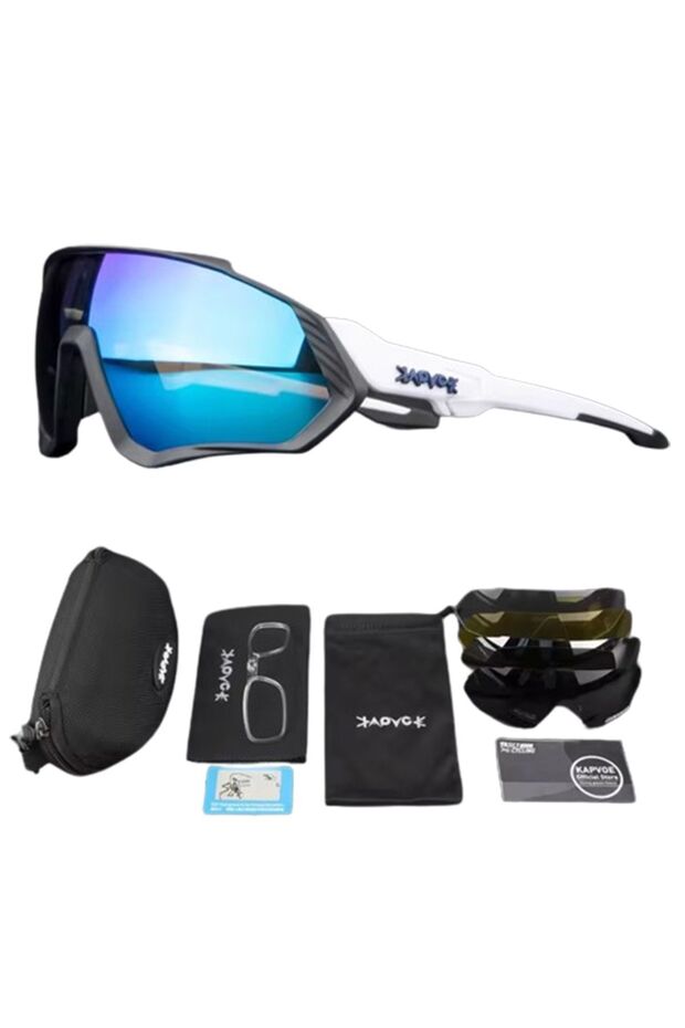 KAPVOE Cyclone Değişebilir 5 Lens Mtb Polarize Bisiklet Spor Dağ Kayak Gözlüğü