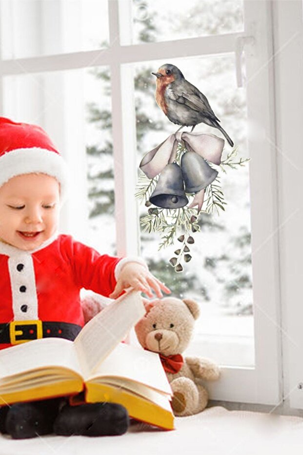 Christmas Winter Flowers And Bird Glass Wall Sticker Set (25x45 Cm)
