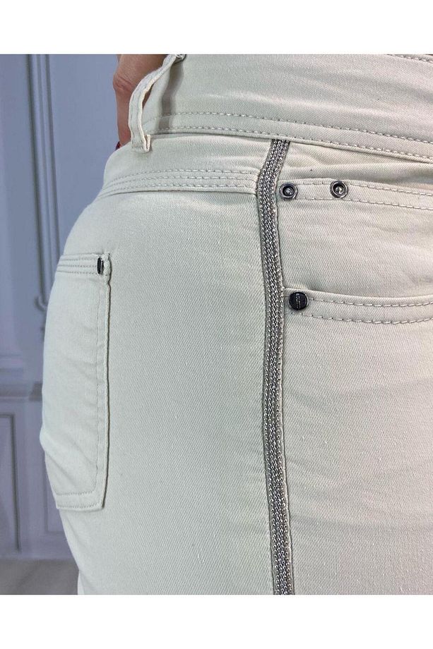 Bolınto Yanları Zıncırlı Yuksek Bel 5 Cep Lıkralı Dar Paca Pantolon - 5
