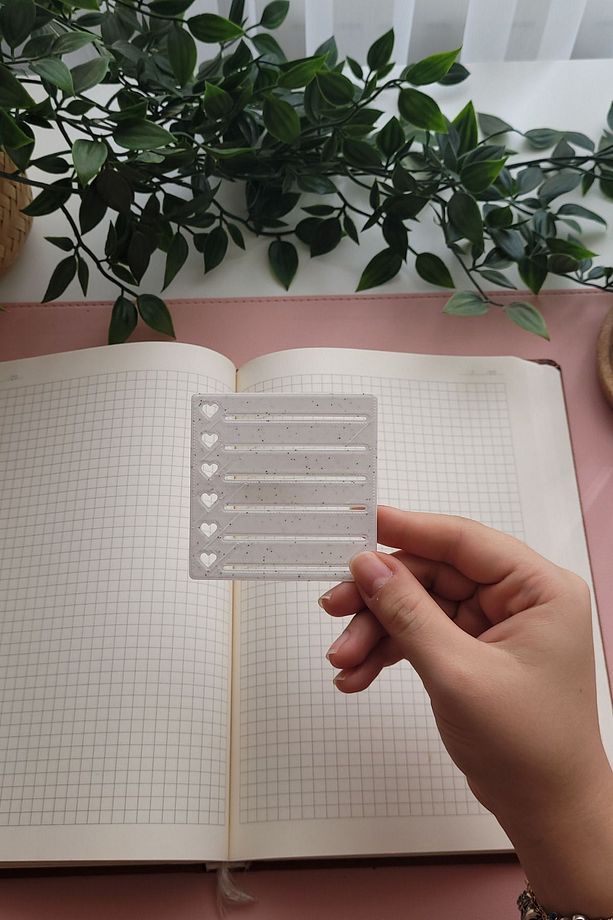 Bullet Journal Tasarım Ve 2'li Kare Notluk Şablon Cetvel Set - Beyaz - 3