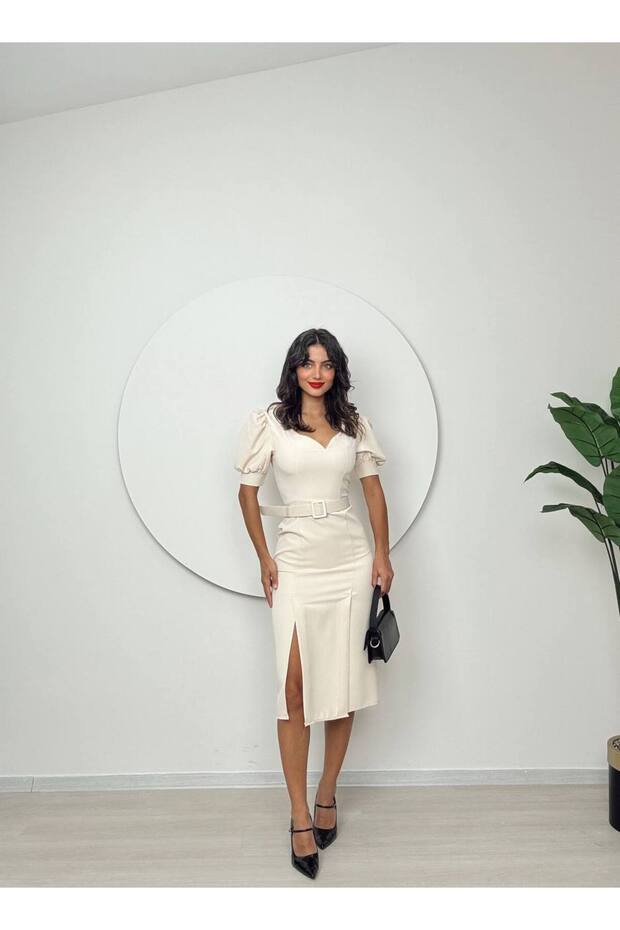 YESİL RENK MİDİ BOY ELBİSE - 2