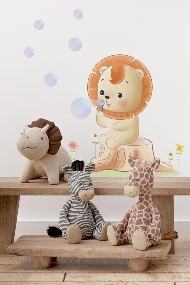 Bubble Flying Lion Kids Baby Room Sticker Set